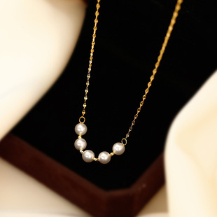 Fashionable and Versatile Smiling Pearl Necklace for Women Summer 2024 New Titanium Steel Necklace Niche High-End Accessible Luxury Clavicle Chain