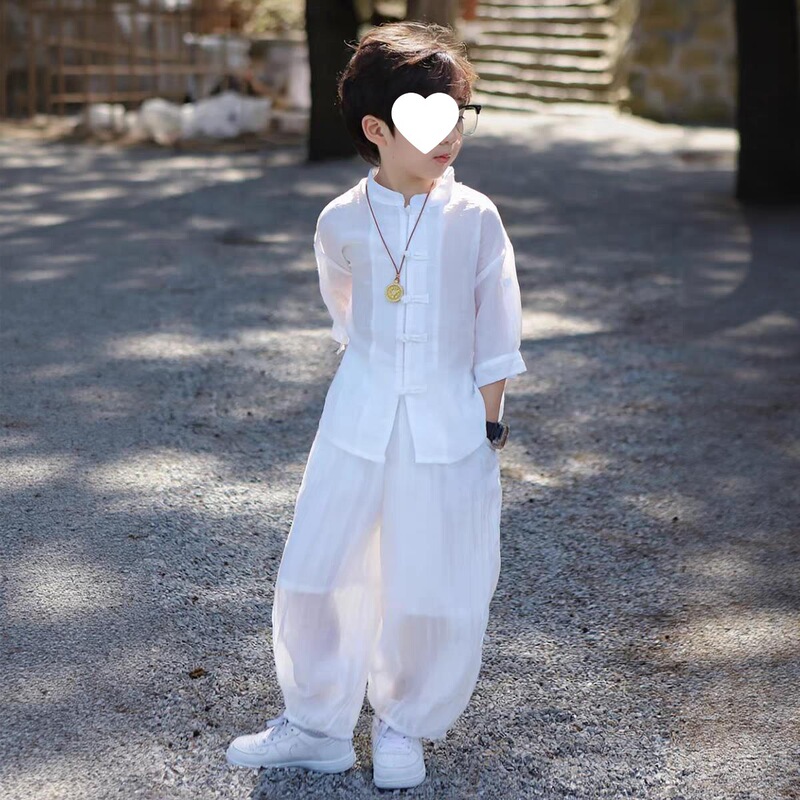 男童新中式唐装夏装童装新款儿童中国风汉服小孩宝宝薄款衬衫套装|undefined