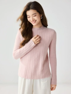 羊绒衫女100%纯山羊绒圆领针织衫女秋冬新款绞花宽松毛衣打底衫