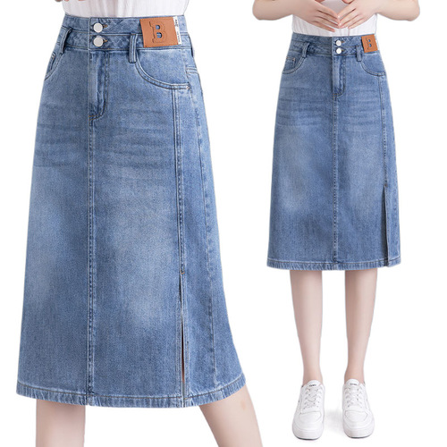 Women's Jeans Half-Calf Skirt 2025 Summer New High-Waist Word Short Skirt Slim Fit Thin Mid-Length Slit Hip-Hugging Skirt