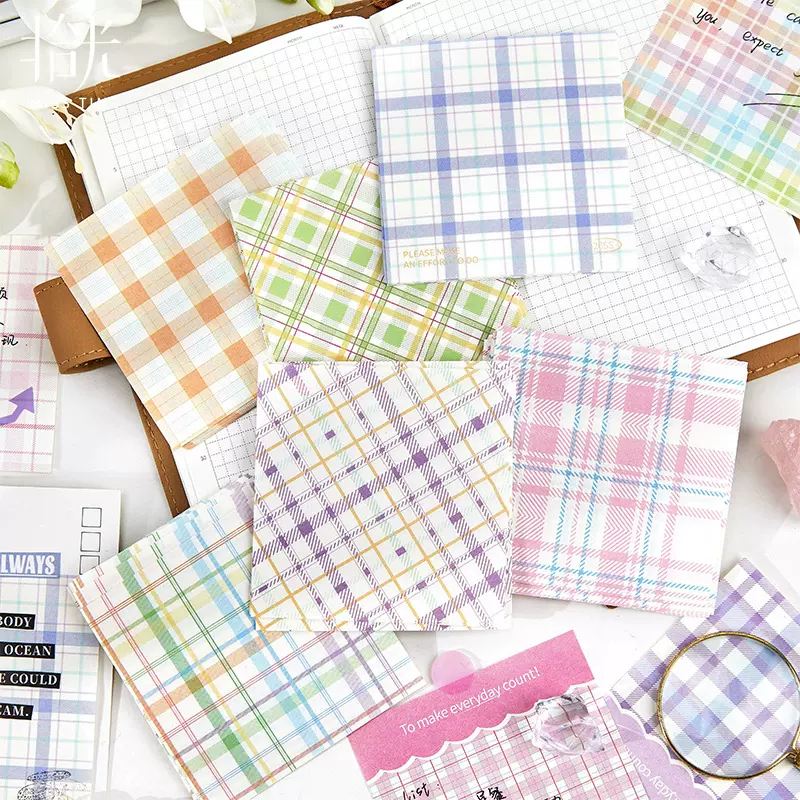 拾光格纹便签 手帐文艺打底装饰素材纸留言纸200张入跨境开学必备