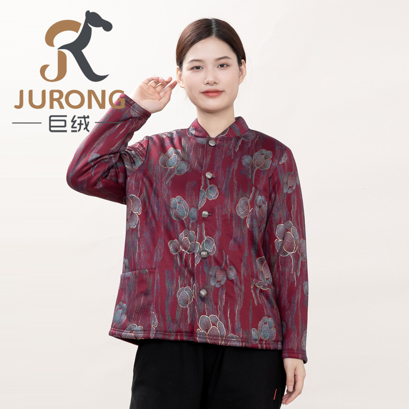 厂家女士中老年内穿贴身驼绒棉袄加厚加绒冬宽松羊毛棉服优雅巨绒