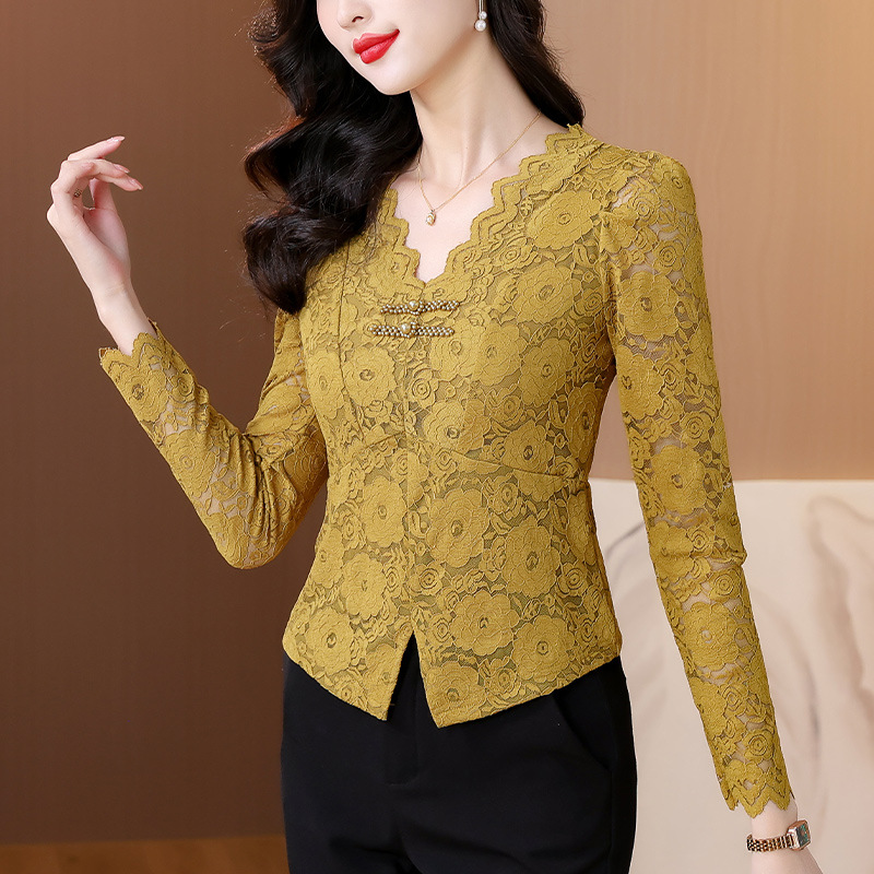 Spring design fitted elegant lace T-shirt