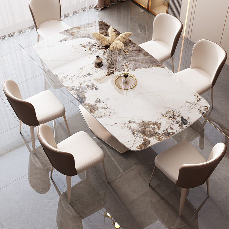 Mesa de comedor de tabla de roca de lujo ligero de Dalifeng, mesa de comedor doméstica moderna y simple, combinación de mesas y sillas rectangulares.