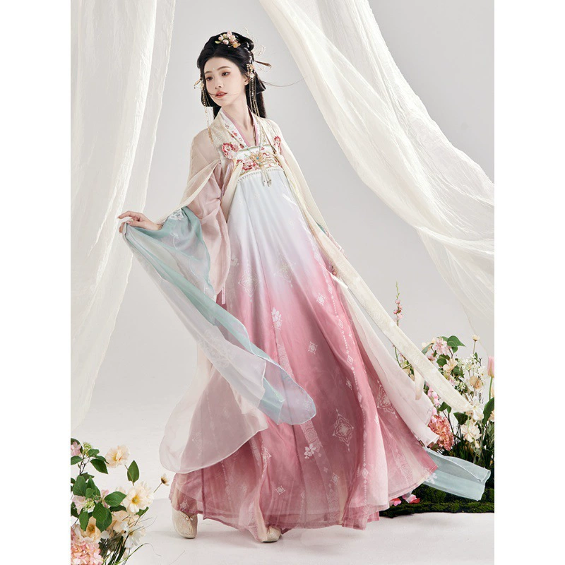 Нефритовая техника [Персик Сюй Чуньцю] Оригинальная Hanfu женская грудь, юбка, вышивка, улучшенный китайский элемент плащ весной и летом костюм