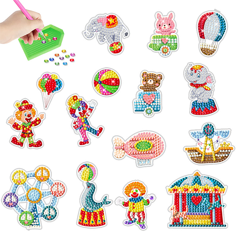 Venta caliente de dibujos animados animal diamante pintura libre pegatinas DIY pegatinas ladrillo pintura pared pegatinas niños hechos a mano pegatinas redondo diamante