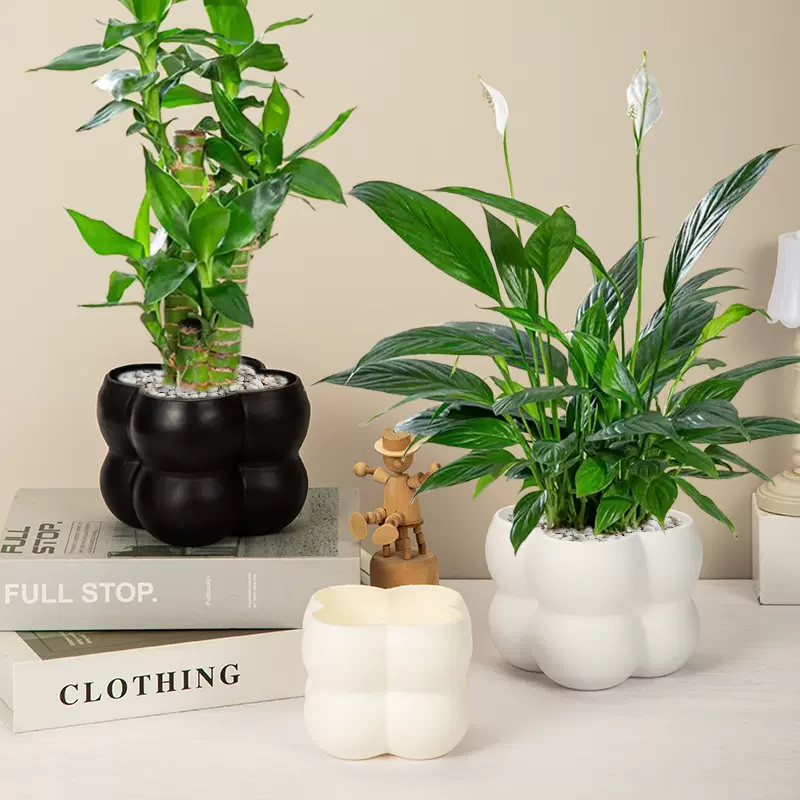 厂家批发仿陶瓷塑料花盆发财树花卉盆栽摆件仿真植物装饰花盆PP盆