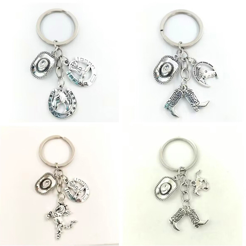 Cross-border foreign trade jewelry American Western Denim series horse hat cowboy boots zinc alloy keychain gift for friends
