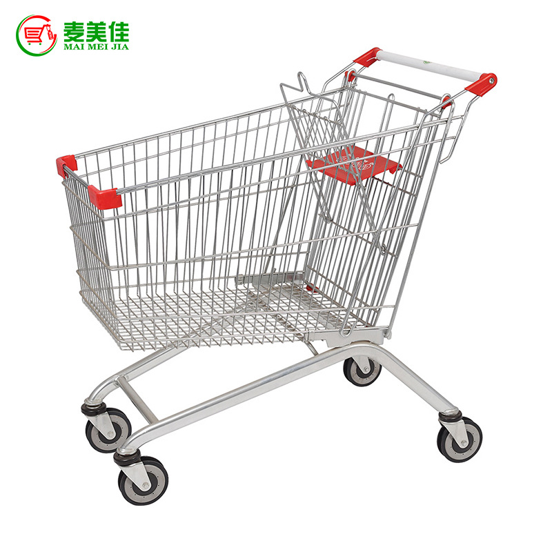 供应100L欧式手推车 带凳手推车 商场金属购物车 超市购物手推车