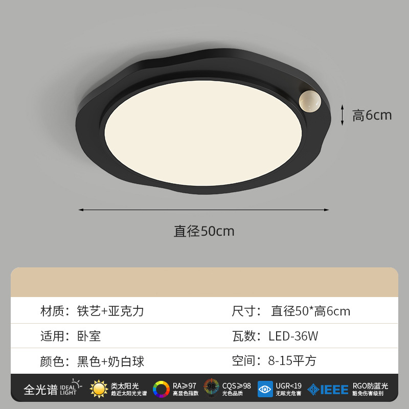 Lámpara de techo minimalista de estilo italiano, luz principal de la sala de estar, luz de la habitación del dormitorio principal de la atmósfera negra, creativa simple y creativa creativa