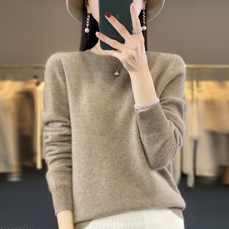 2025 New Autumn and Winter Round Neck One-Line Ready-To-Wear Wool Sweater for Women Pure Color Loose and Versatile V Neck Knitted Bottoming Shirt Soft 2025 New Autumn and Winter Round Neck One-Line Ready-To-Wear Wool Sweater for Women Pure Color Loose and Versatile V Neck Knitted Bottoming Shirt Soft