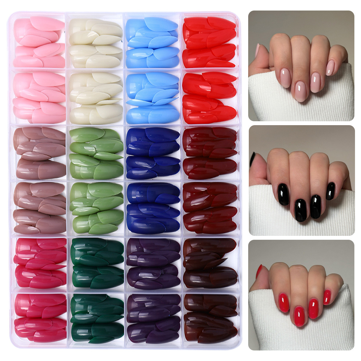 Uñas de uñas transfronterizas de 24 cuadros, uñas de vestir simples con lentejuelas, uñas de uñas falsas de Amazon, uñas de color sólido