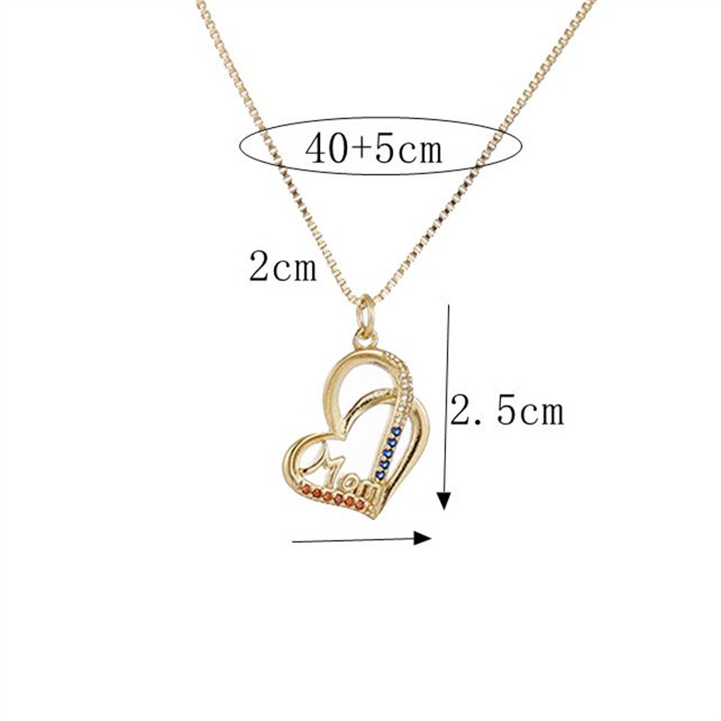 Fashion Micro-encrusted Zircon Heart-shaped Mom Pendant Copper Necklace display picture 1