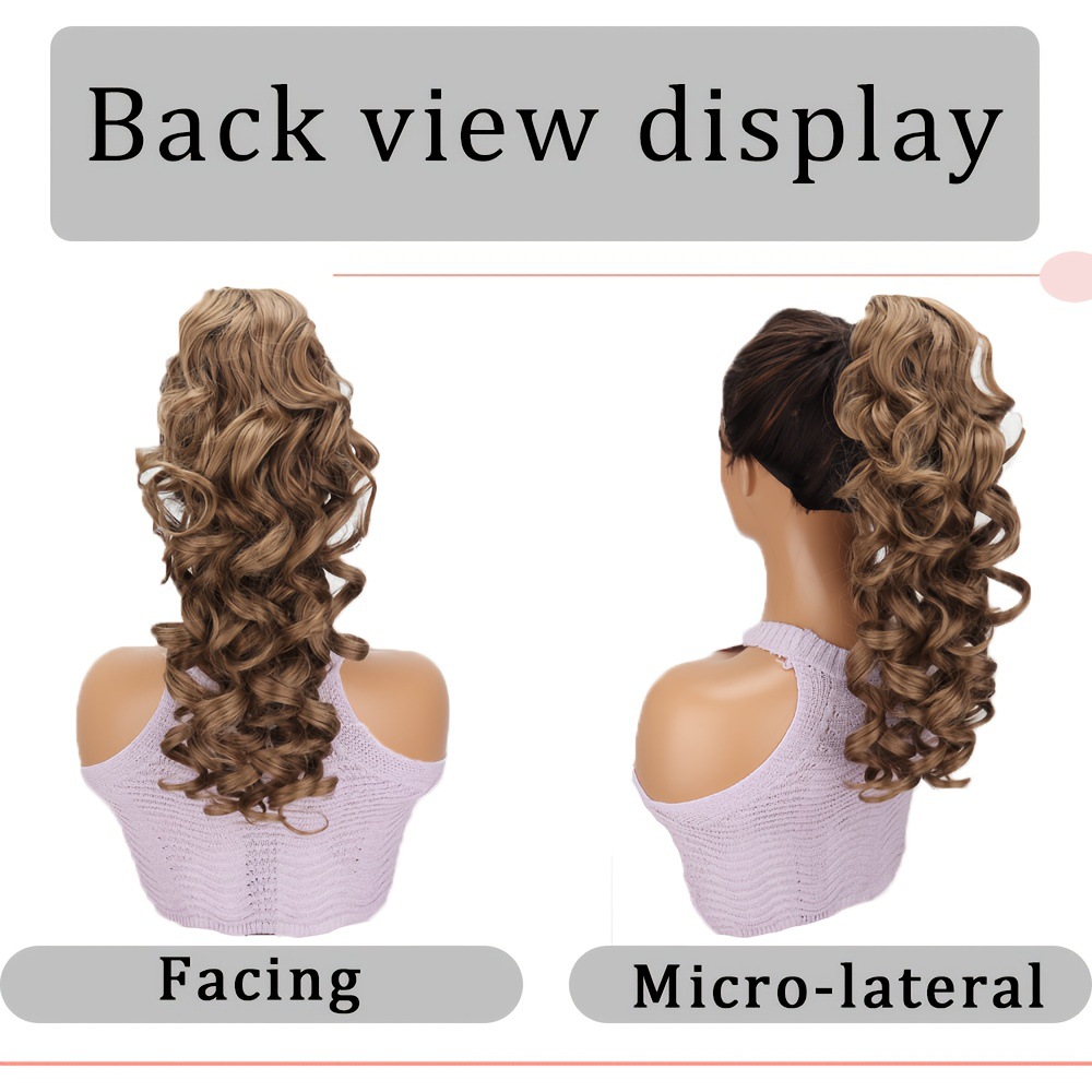 16inch Brown Black Textured Curly Hair Synthetic Fiber Claw Clip Style Ponytail_voghion.com