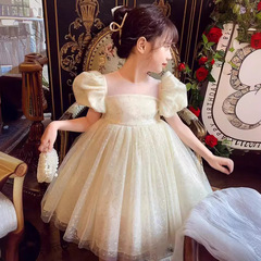 女童夏季連衣裙2024新款洋氣中大童泡泡袖公主裙女孩甜美蓬蓬紗裙