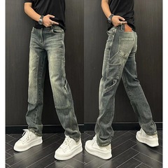 工装ジーンズ男性多ポケットゆるいストレートパンツ水洗い春夏新作レトロなハーレムパンツ潮