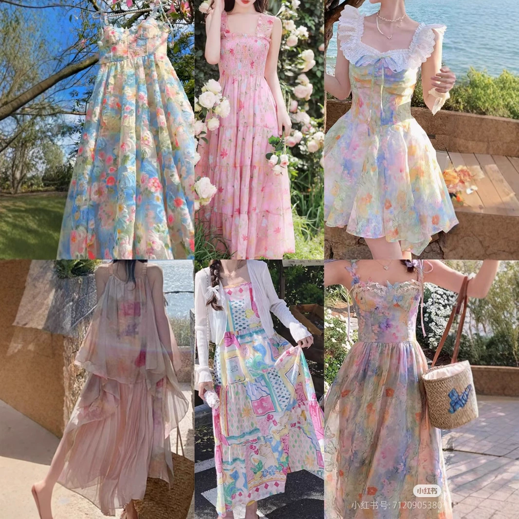 2025 новых летних стильных женских цветных платьев в пасторальном стиле, длинные юбки для девочек, оптовая поставка, разные модели