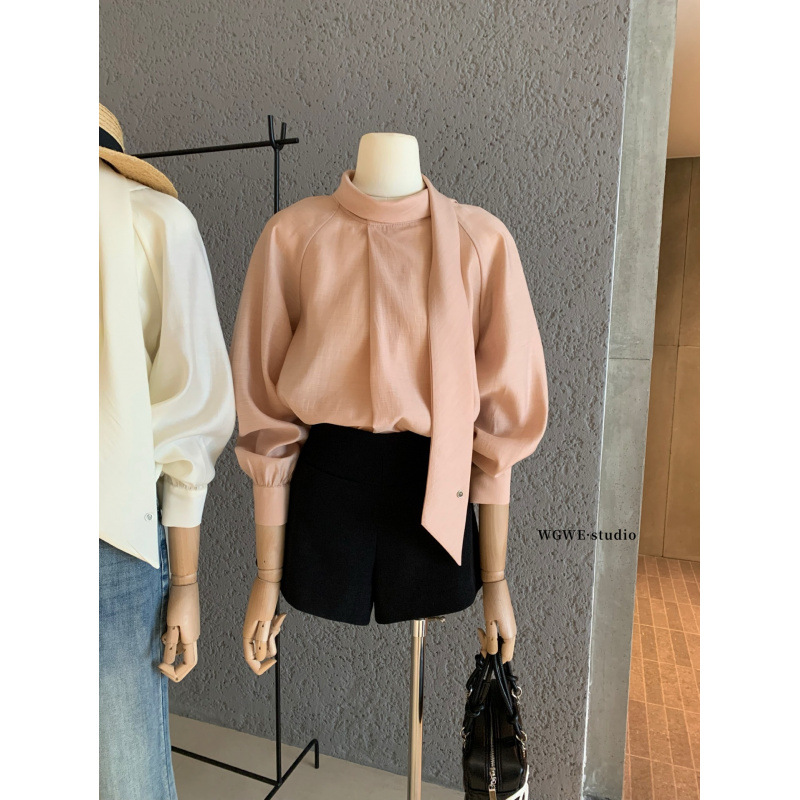 Senna WGWE7086 temperament long-sleeved shirt women's autumn Korean style versatile simple floating collar slimming light mature style top
