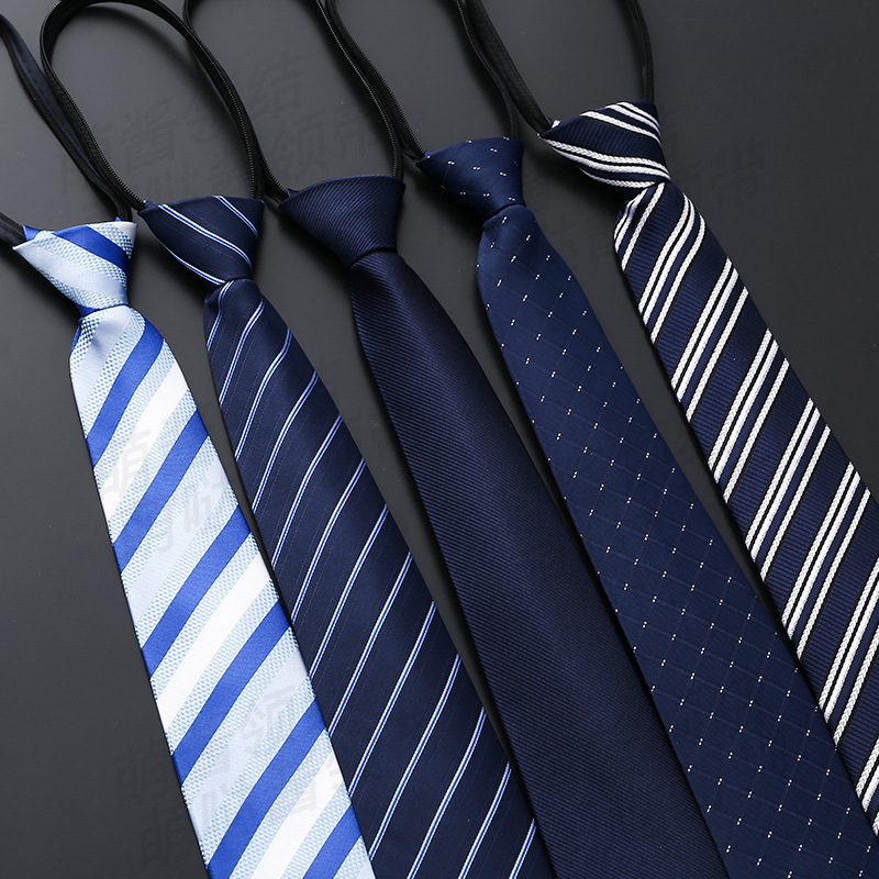 Men's Business Formal Zipper Tie Groom's Wedding Blue Stripesd Korean Style Black Lazy Tie Pull