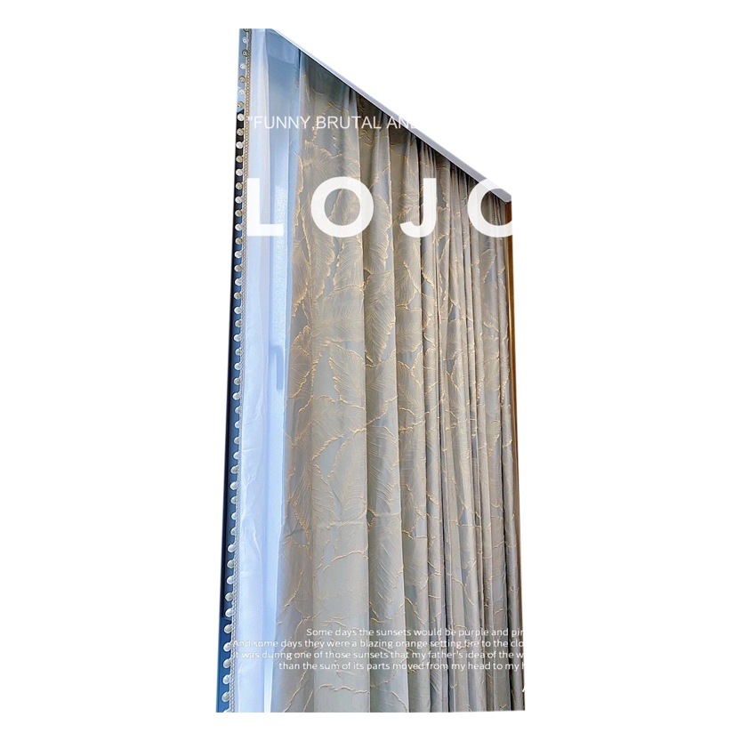 Luz de lujo cortina dormitorio sala de estar de alta sombreado de alta precisión jacquard en relieve de seda de oro deja terminado cortina de tela Xu Village