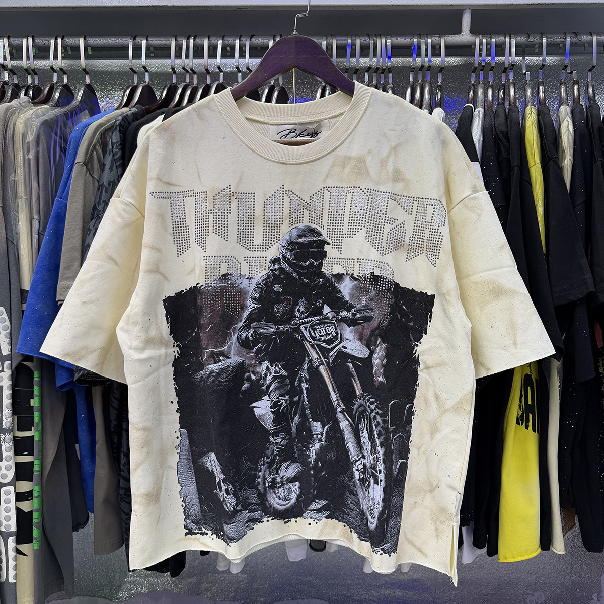 Transfronterizo nueva venta en caliente BKS camiseta de manga corta extraña esqueleto retro lavado de agua caliente perforación en caliente para hombres y mujeres de moda en stock lotes