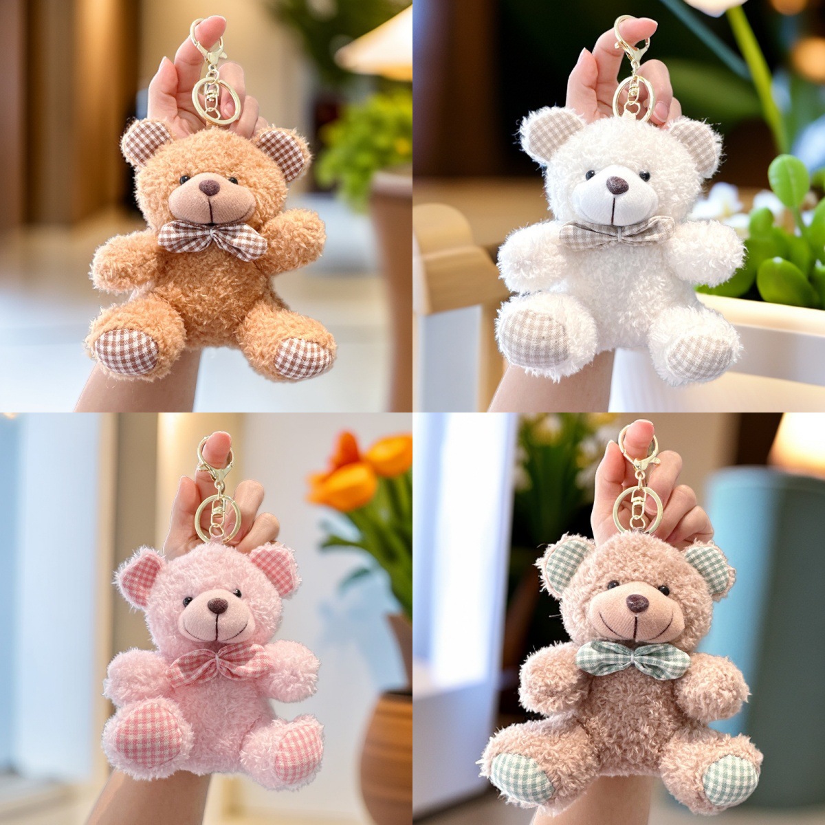 Pajarita de estilo explosivo, oso de peluche rizado, muñeco de peluche, oso, llavero, colgante, accesorios de bolso, muñeco de trapo