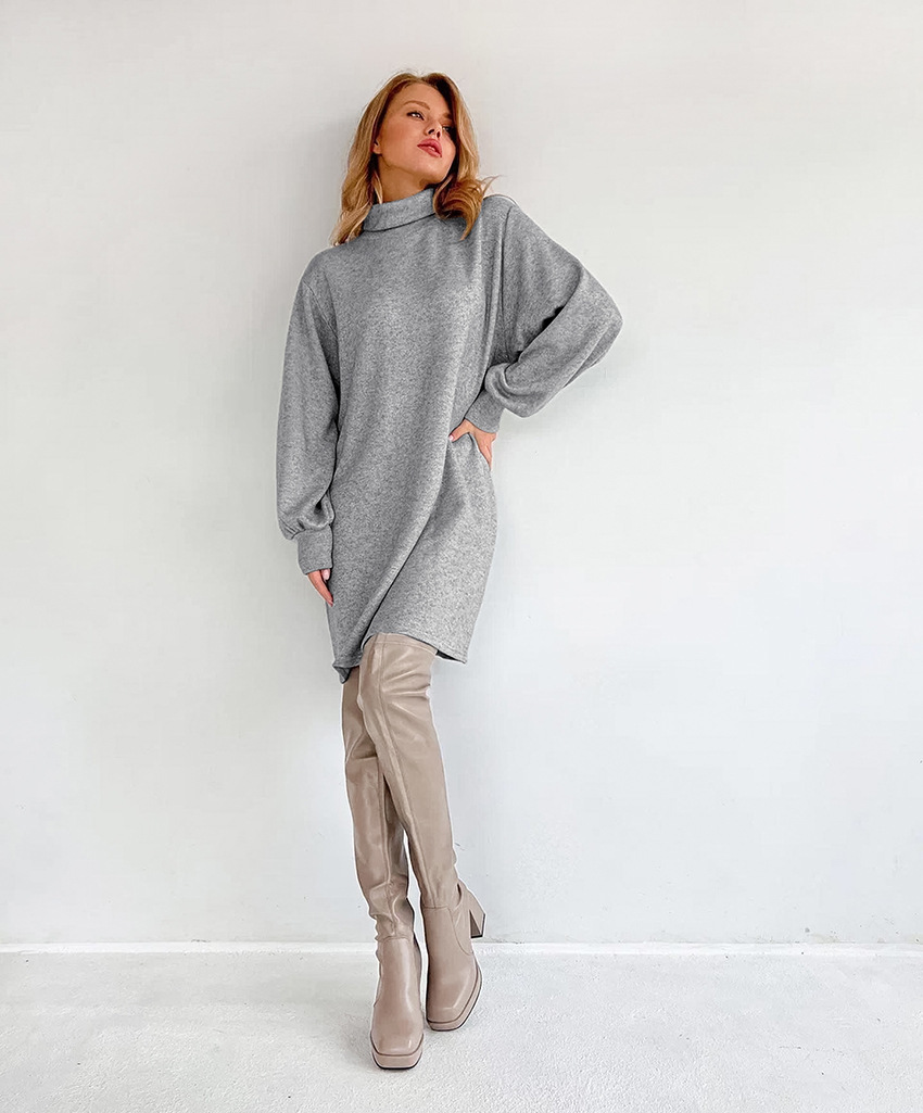 turtleneck long sleeve casual solid color dress NSSQS139517