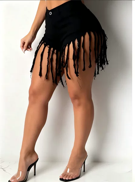 2026 European and American Cross-Border Summer Women's Denim Ultra-Short Shorts Trendy High Street Sexy Fringe Elastic Slim-Fit Hot Pants for Women
