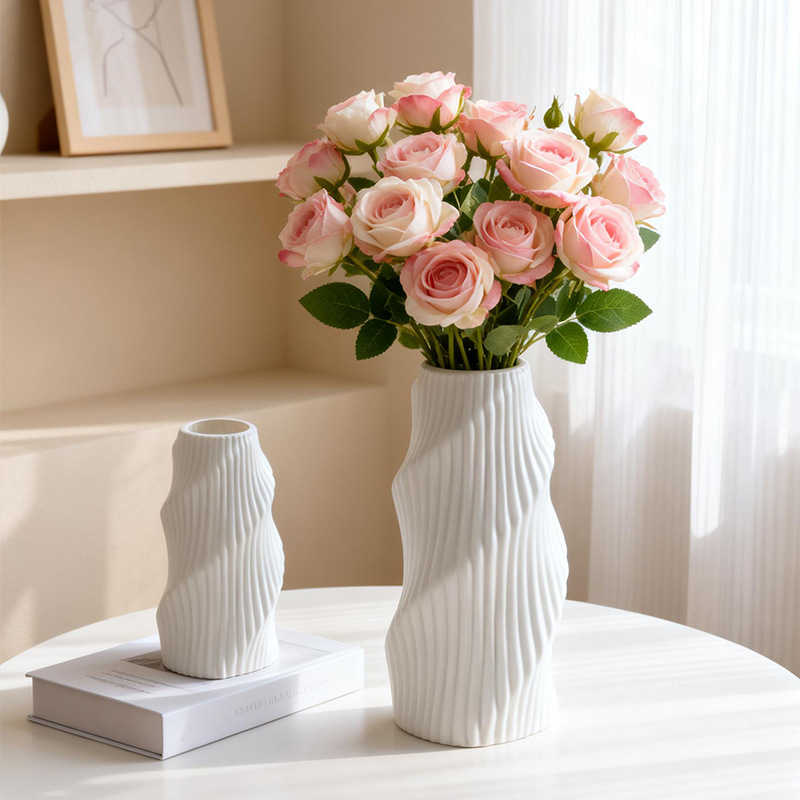 Scandinavian Style Modern Imitation Ceramic Plastic Vase Refillable Water Flower Vase Living Room Table Decoration Fake Flowers with Decoration