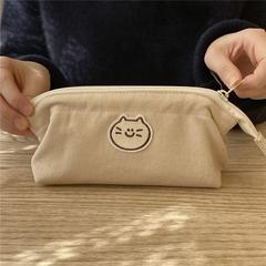 Cute Cat and Dog Canvas Pencil Case, Durable Student Pencil Box, Stationery Bag, Large Capacity, Beauty Makeup Bag, Storage Bag