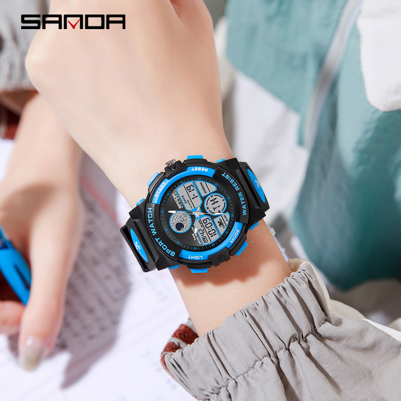 Sanda Spaceman reloj electrónico multifuncional hombres y mujeres Moda Panda patrón impermeable reloj de hombre