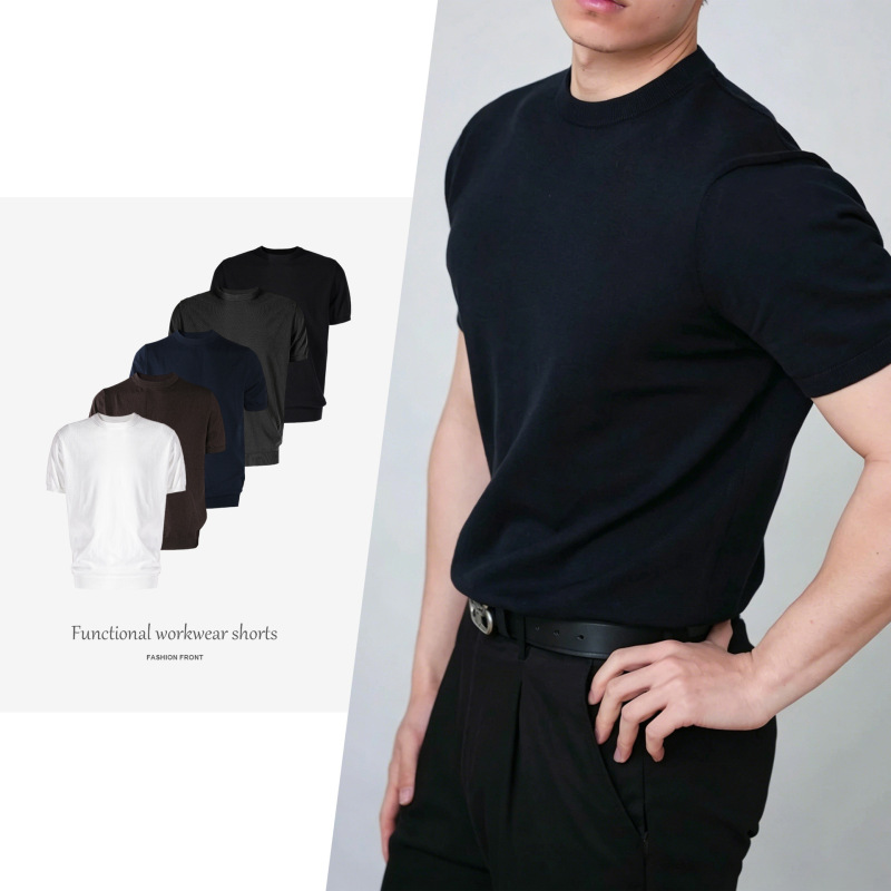 【Csmy】Premium Cotton Pure Cotton Yarn Knitted Slim Fit Men's Short-Sleeved T-Shirt 60 Count Jacquard Round Neck 【Csmy】Premium Cotton Pure Cotton Yarn Knitted Slim Fit Men's Short-Sleeved T-Shirt 60 Count Jacquard Round Neck