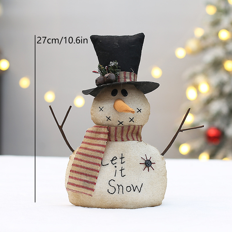 2025复古麻布机绣图案圣诞节雪人公仔玩偶可爱MerryChristmas摆件|undefined