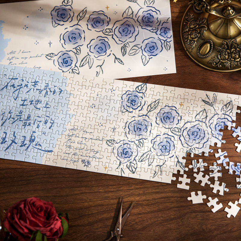 Mr. Paper Jigsaw Gift Box (largo) Rose Endless Poetry de alto valor Rompecabezas de escritorio de bricolaje para estudiantes románticos