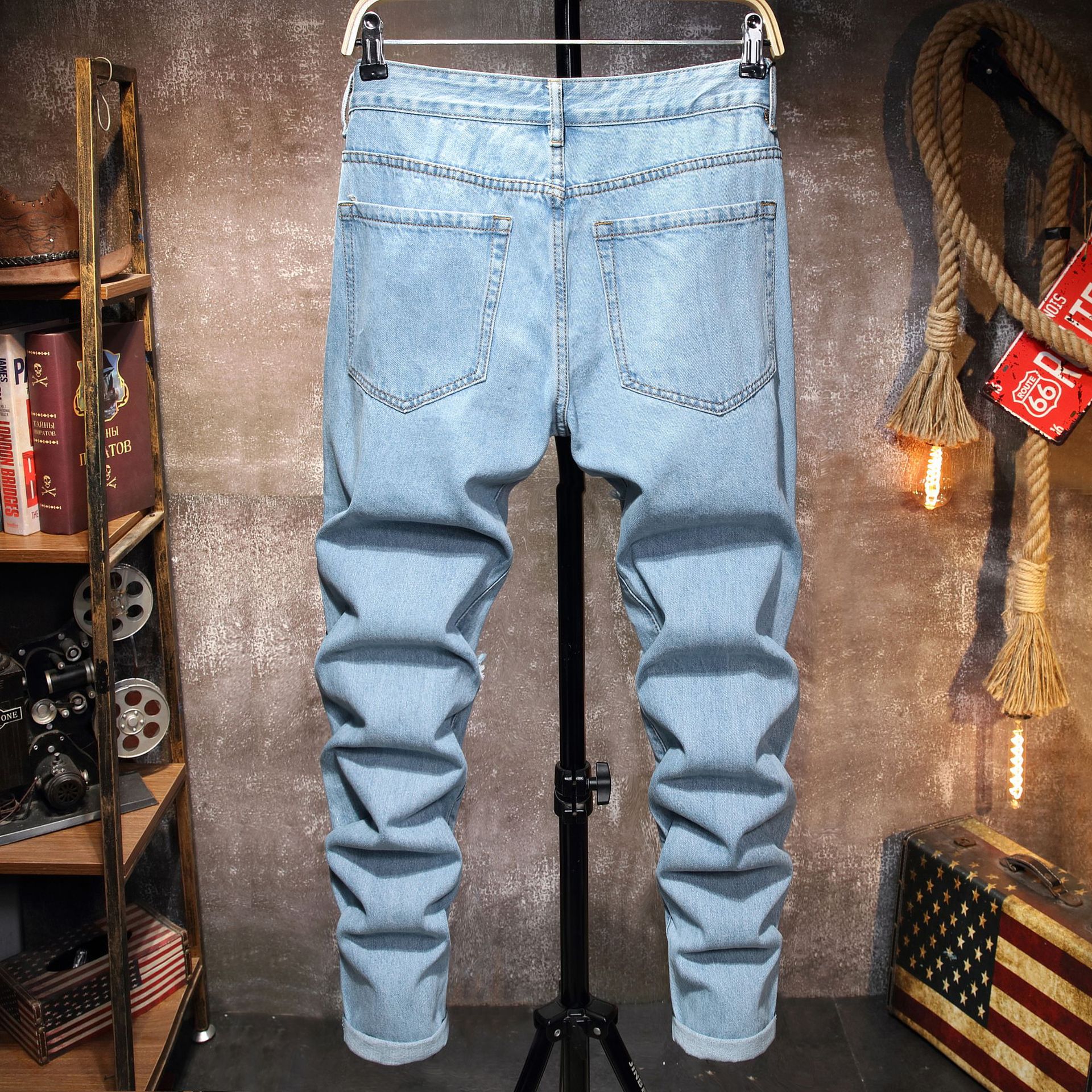 Men's Clothing Spring and Summer New Ripped Blue Jeans Men's Fashion Trend Special Men's Denim_voghion.com