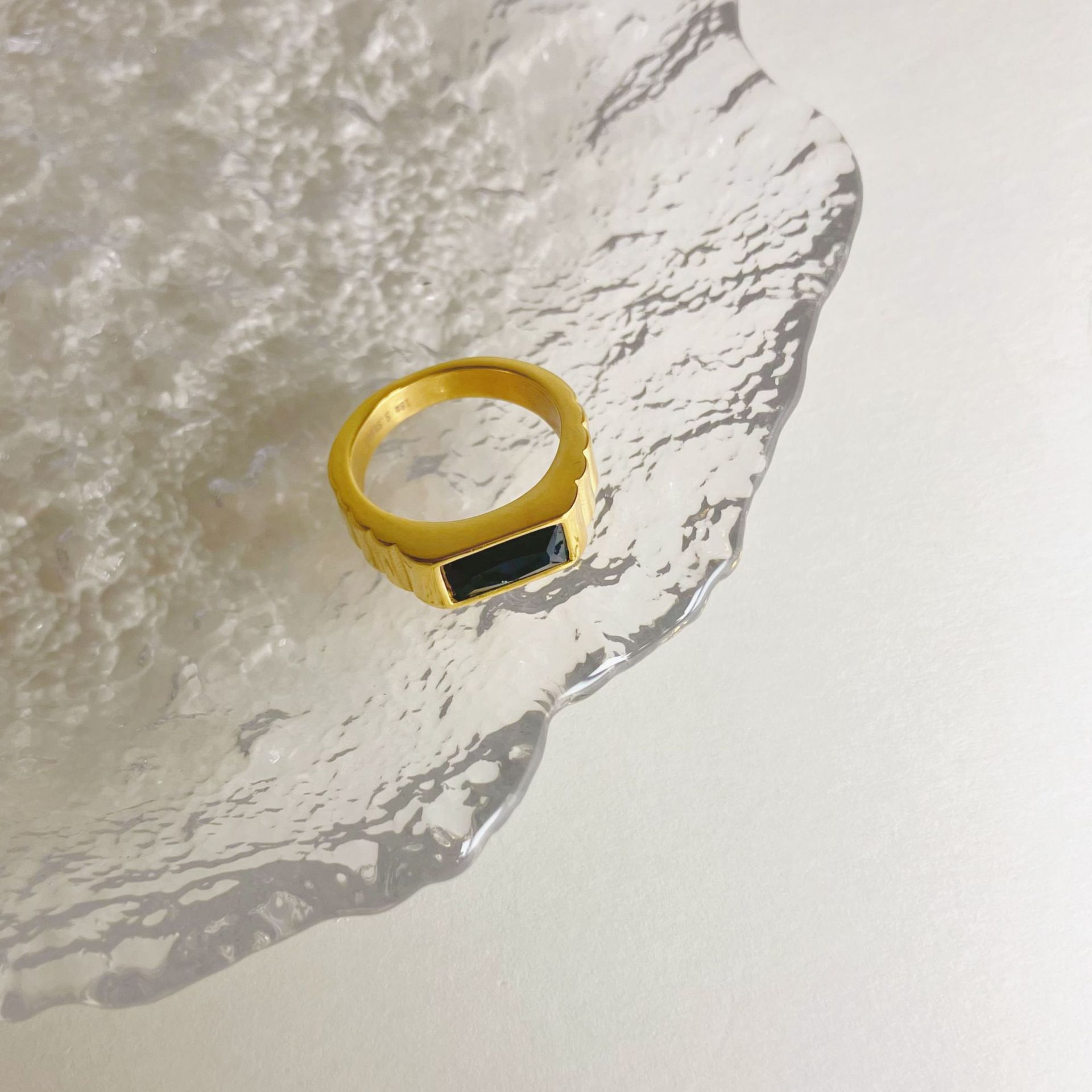 Fashion Square Stainless Steel Plating Inlay Artificial Gemstones Rings 1 Piece