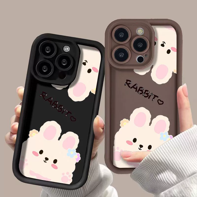 Apple, совместимый чехол-заяц, iPhone 17, матовый, милый, с цветочным рисунком, для 15
