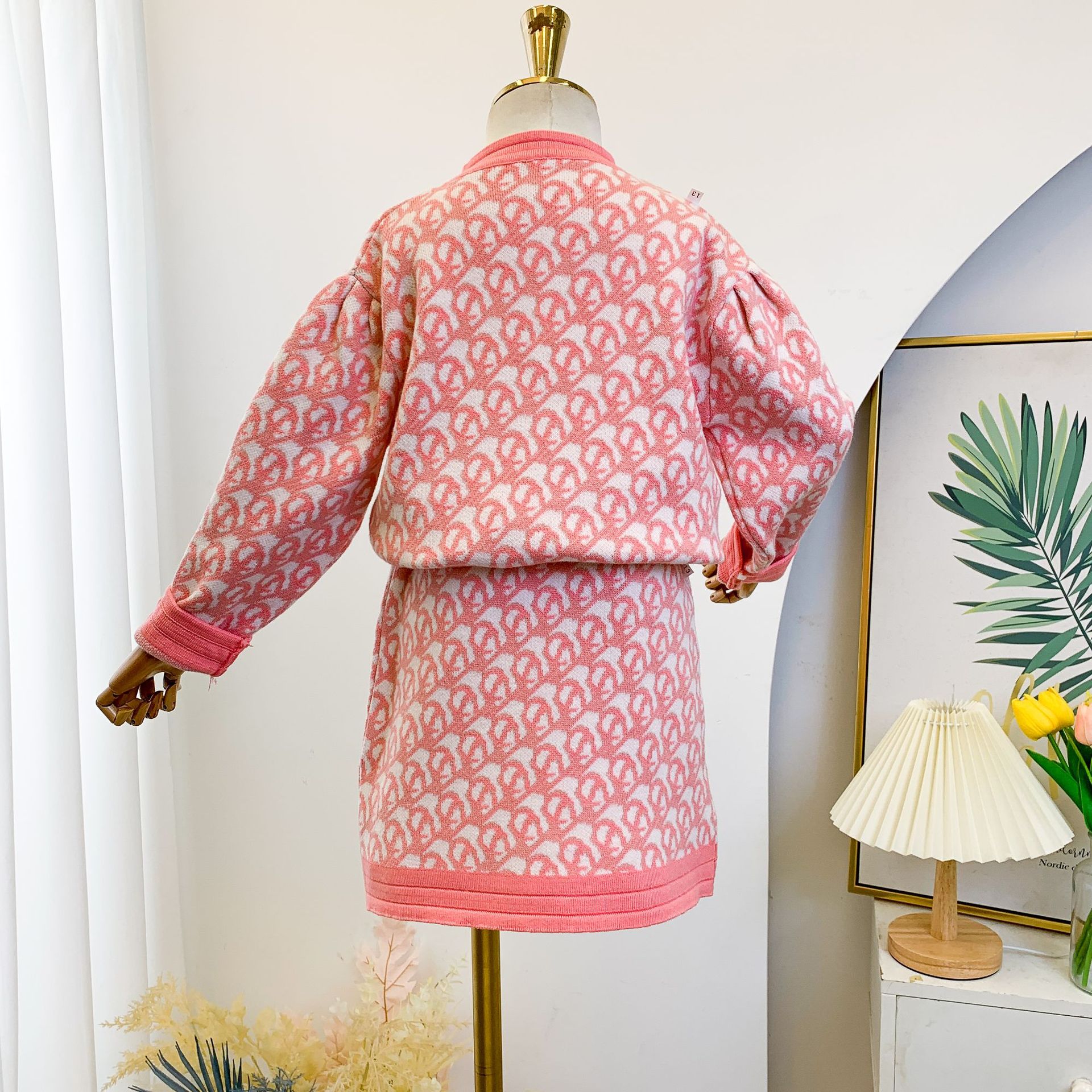 Little Fragrant Wind Thousand Bird Checker Rundhalspullover Wickelrock Zwei modische Herbst- und Wintermode für Mädchen_voghion.com