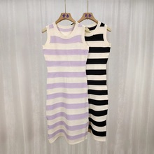 欧美风新款御姐气质外贸女装专柜撤回条纹背心裙修身漂亮连衣裙
