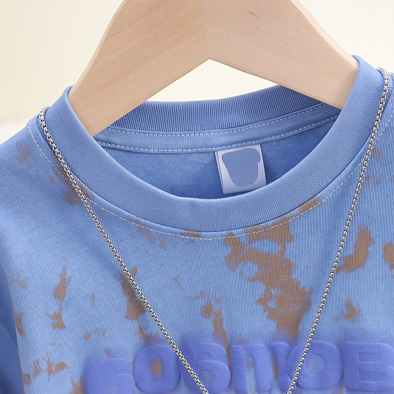 7816 camiseta de manga corta para niños nuevo verano para niños fresco y guapo estilo occidental tie-dye blusa de media manga ropa de verano para niños