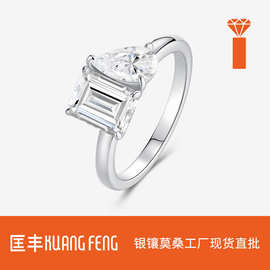 欧美跨境热销S925纯银异形莫桑石戒指祖母绿切时尚百搭轻奢风女戒