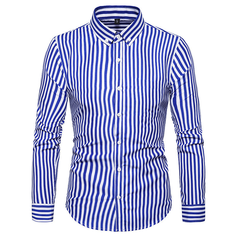 Camicia a maniche lunghe a righe da uomo casual slim autunno 2023_voghion.com
