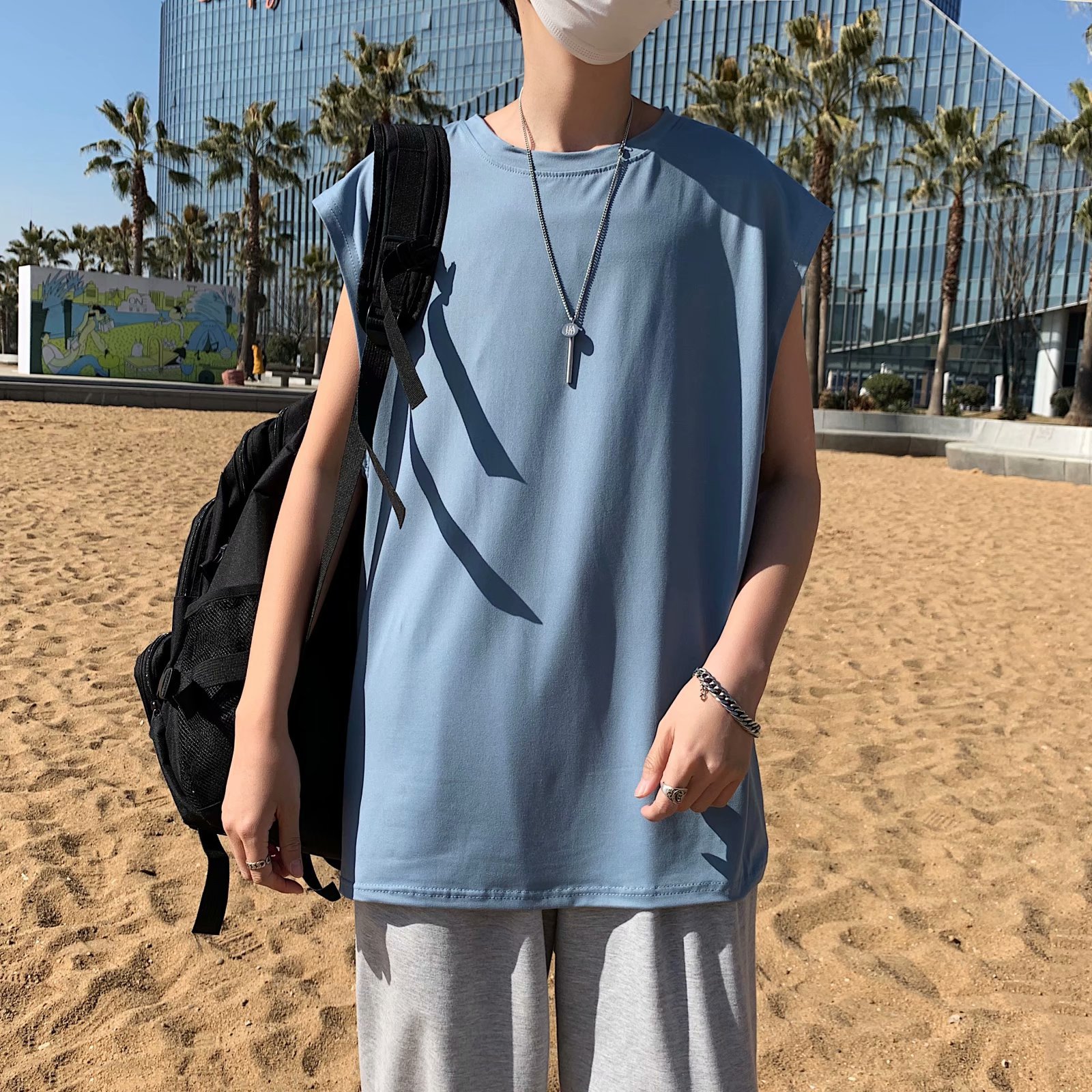 Abbigliamento da uomo Gilet da uomo T-shirt senza maniche Manica corta Base Marlet Trend Ins Tinta unita Abiti estivi Gilet allentato Top Trend_voghion.com