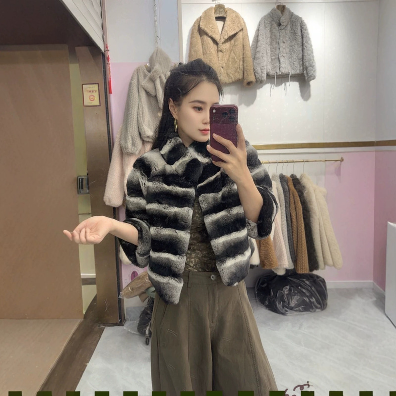 Sweet Dream Paris 2026 New Model Rex Rabbit Fur Coat for Women with Small Stand Collar, Young Style Fur Coat by Qian Xiaoqian