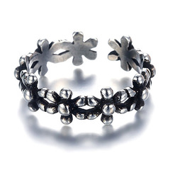 Custom Fast Hand Flower Leaf Imitation Thai Silver Ring Creative Ring Silver Plated Women's Black Retro Open Ring Finger Ring Accessory