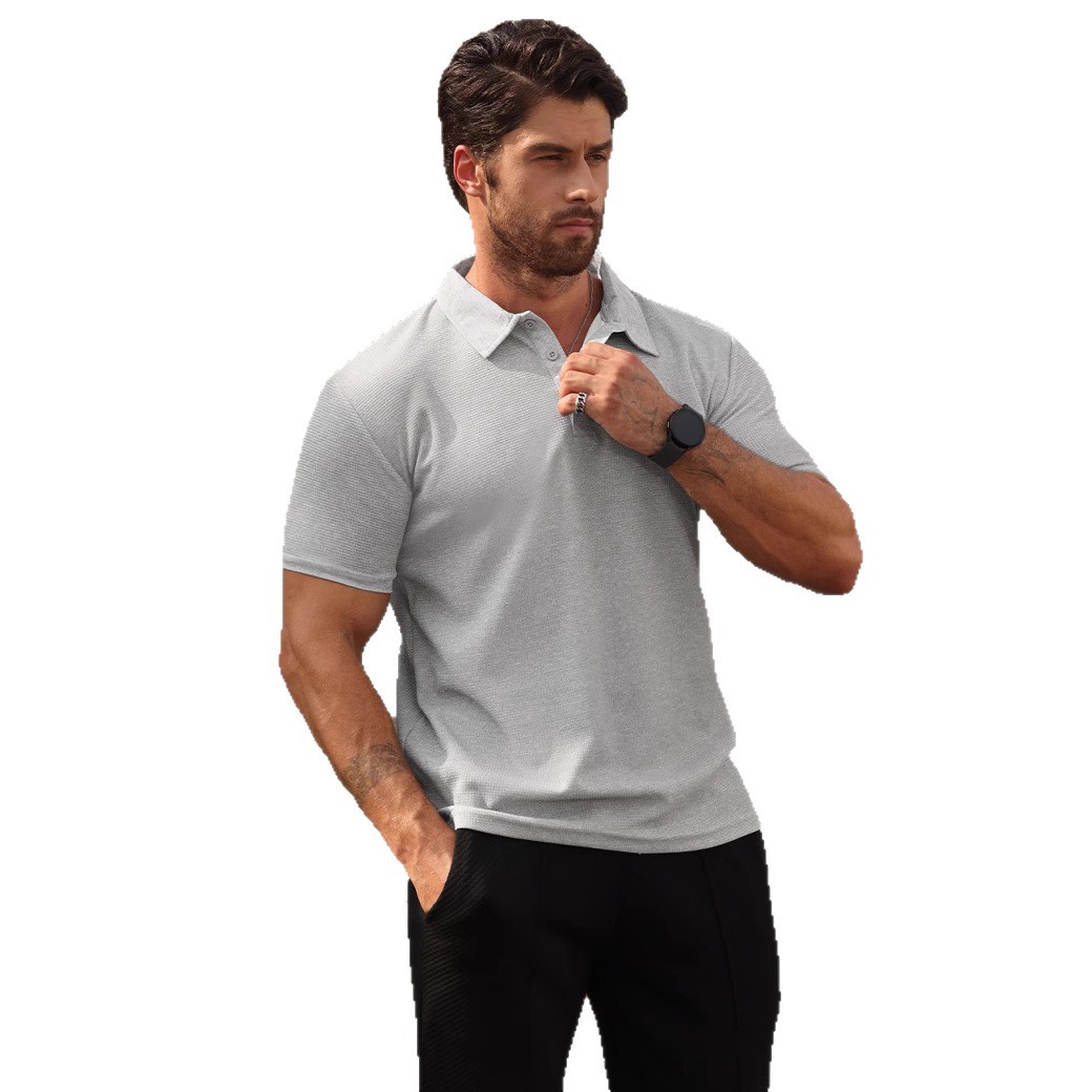 Nueva camiseta polo tipo waffle para hombre, estilo europeo y americano, transfronteriza, de Amazon, para verano, con botones, informal, deportiva.