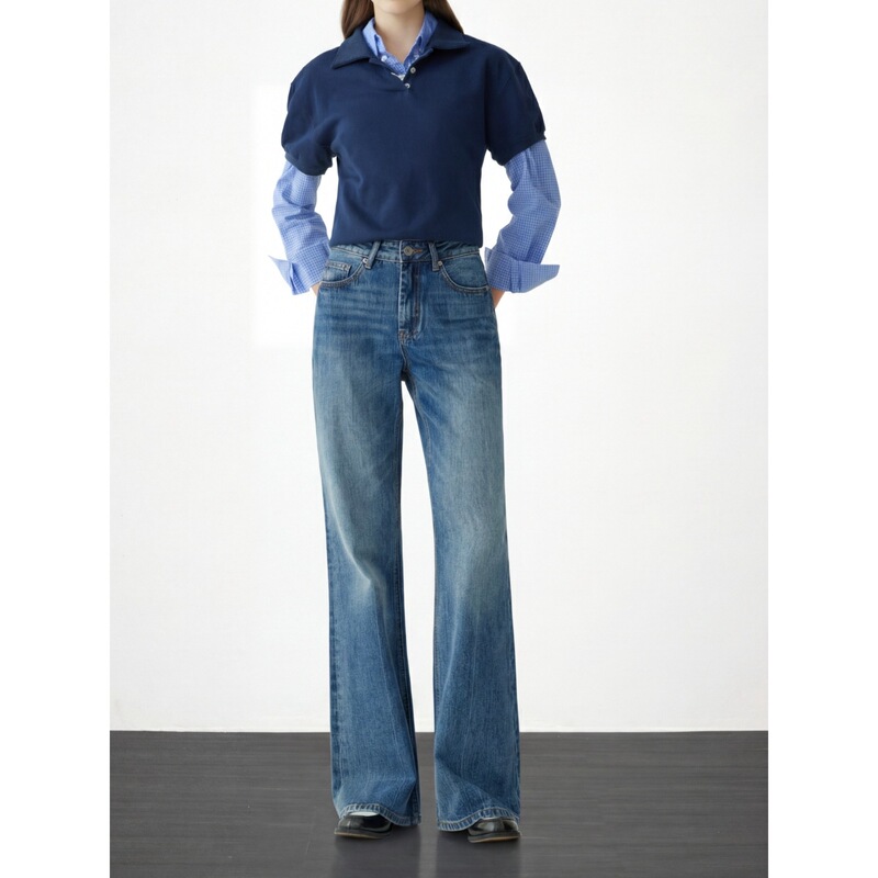High-End Loose-Fitting Bootcut Jeans for Women, Spring 2026, High-Waisted Flared Pants, Narrow Wide-Leg Pants
