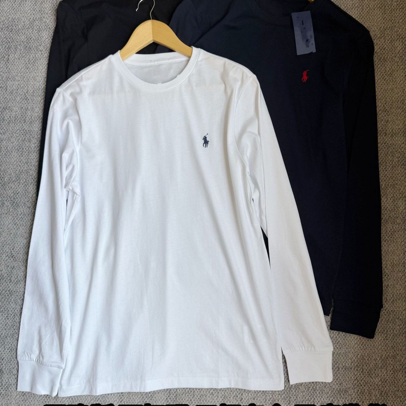 PL Ralph Crewneck Long-sleeved T-shirt Pony Embroidered Thin Cotton T-shirt Couple's Loose All-match Casual Top PL Ralph Crewneck Long-sleeved T-shirt Pony Embroidered Thin Cotton T-shirt Couple's Loose All-match Casual Top