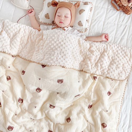 Spring and Autumn Bean Bean Thick Warm Baby Blanket Filled with Cotton Air Conditioning Cover Beach Blanket Shell Edge Soothing Blanket