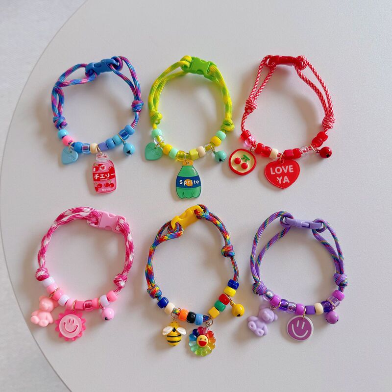 Pet Cat and Dog Collar Contrasting Color Braided Summer Fresh Adjustable Heart Smile Necklace Silver Gradient Teddy